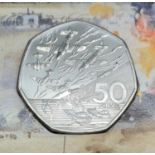 A 1994 Royal Mint fifty pence piece commemorating the 50th anniversary of the D-Day landings. All