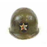 WW2 US 2nd Infantry Division M1 Swivel Bale Helmet. Front seam split with Westinghouse liner.