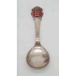 An Antique Danish Solid Silver and Enamel Tea Caddy Spoon. 15cm length. 37g