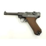 A C02 P-08 Luger Pistol. Calibre .177. Comes in a leather holster. Made by Gietcher. Both items as
