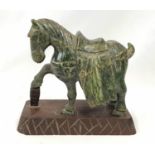 A Wonderful Chinese Antique Hand-Carved Green Jade War Horse Sculpture. Possibly Tang Dynasty Era.