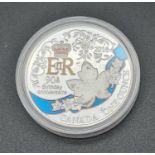 A sterling silver Canadian commemorative coin celebrating Queen Elizabeth's 90th birthday. Weight: 1