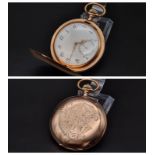 A 14K Antique (1900-20) Yellow Gold Full Hunter Chronograph Pocket Watch. Case markings for D + C.