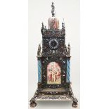 Rare four Sided Austrian solid silver and enamel tower clock Herman Boehm of Vienna. An Austrian
