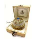 An Antique Russian Silver Gilt and Diamond Table Bell. White Onyx with a centre Sri Lankan Sapphire.