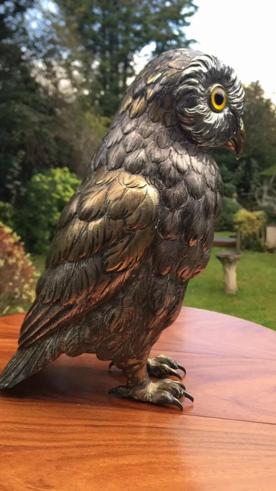 A stunning early 20th century very large sterling silver German owl statue figure c.1920 height : - Image 10 of 15