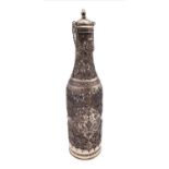 Antique solid silver Perisan Ghajary Islamic decanter carved bottle. Hallmark to base. Height 26.