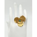 18K Yellow Gold Gilt On Silver Turquoise Ring. Size M