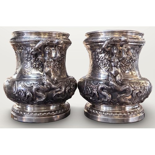 ANTIQUE 19th CENTURY GERMAN SOLID SILVER EXCEPTIONAL MEISSONNIER WINE COOLERS c.1890. Antique 19th - Image 2 of 12