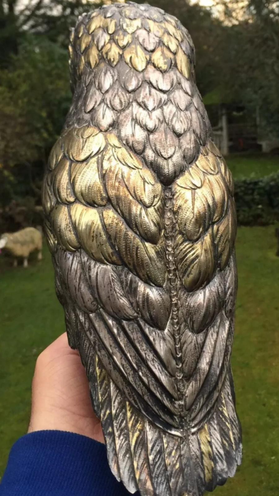 A stunning early 20th century very large sterling silver German owl statue figure c.1920 height : - Image 13 of 15