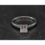 A Platinum Diamond Square-Solitaire Ring. Size K. 3g. 0.70ct. Sl2