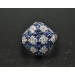 18ct WHITE GOLD Diamond & Sapphire Cluster Ring, WEIGHT 6.9g WITH 0.50ct diamonds approx, Size N