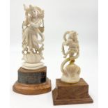 A Pair of Early Indian 19th Century Hand-Carved Ivory Goddesses. Tallest piece - 14cm.