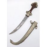 Antique Islamic/Arabic large solid silver dagger, length 44cm, weight 450.9 grams