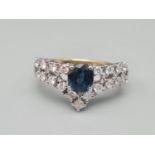 18CT Yellow gold DIAMOND & SAPPHIRE RING, weight 3.4G with 0.75CT SAPPHIRE centre, SIZE I 1/2
