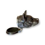 A 20thC RARE FOX HEAD SOLID SILVER SNUFF BOX PILL BOX, Possibly European , Superb fox dog head solid