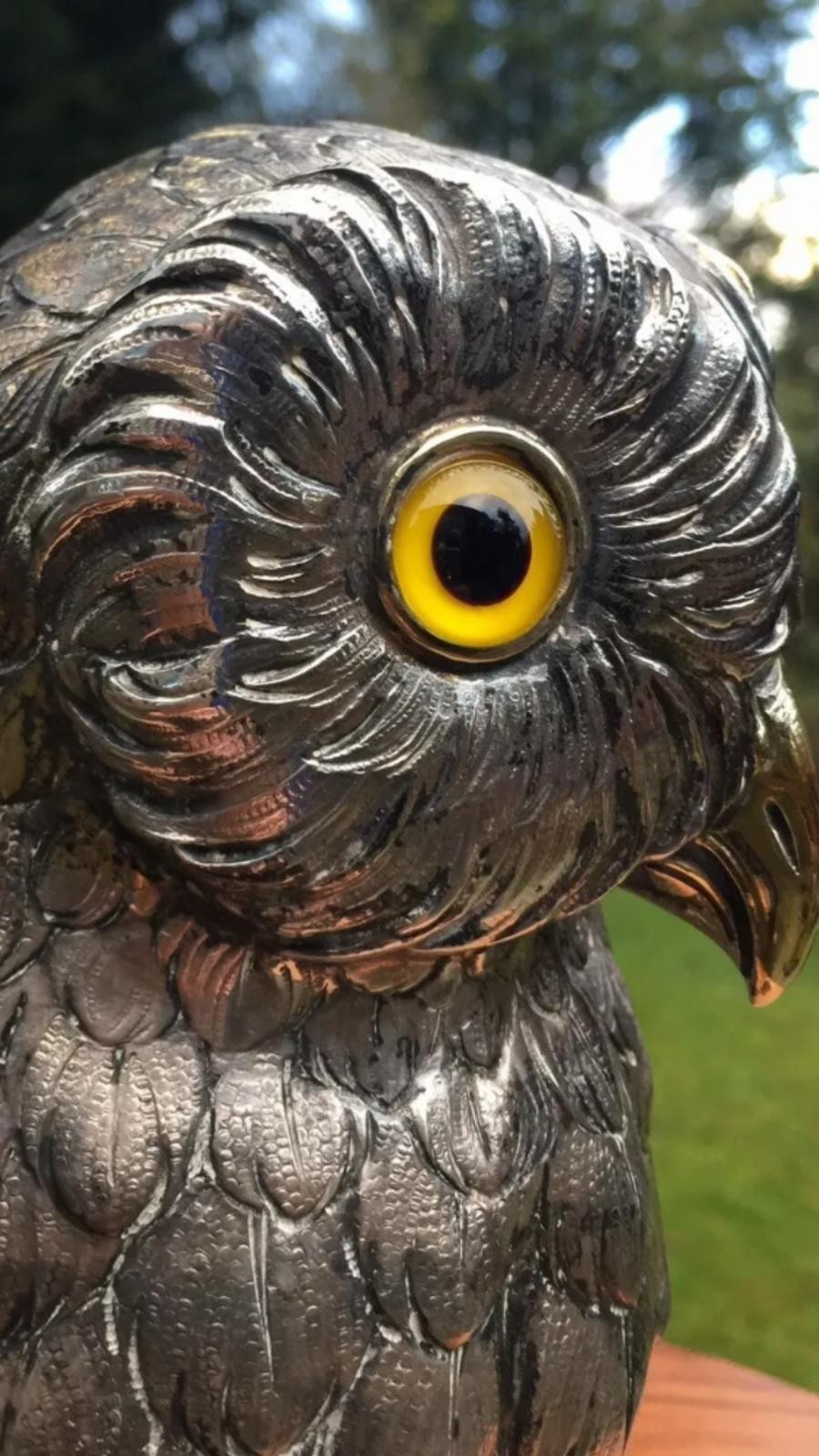 A stunning early 20th century very large sterling silver German owl statue figure c.1920 height : - Image 4 of 15