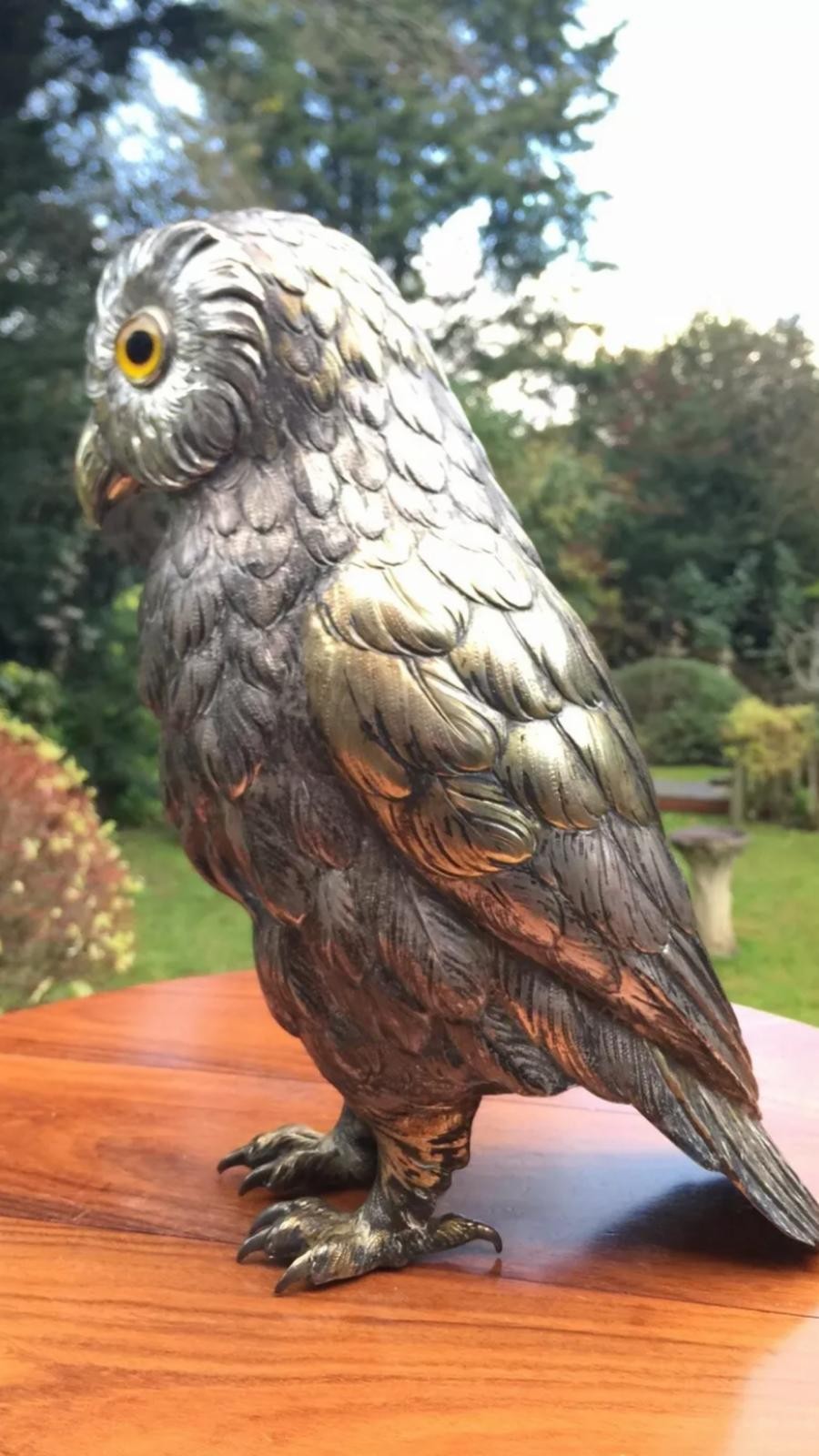 A stunning early 20th century very large sterling silver German owl statue figure c.1920 height : - Image 15 of 15