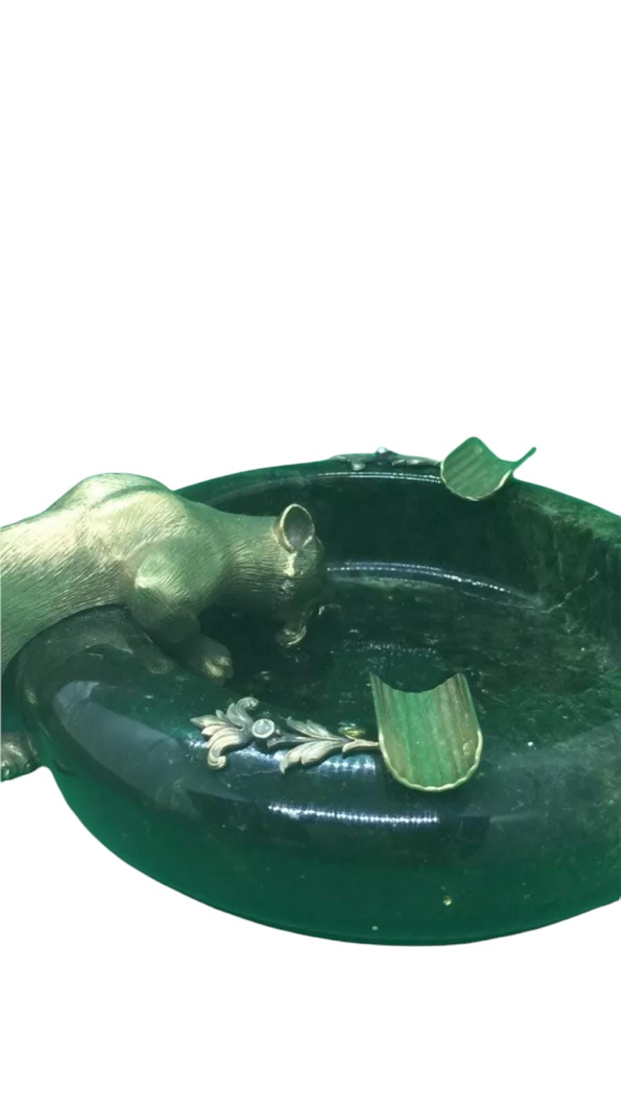 A Russian large silver gilt and diamond jade leopard ashtray SIZE LENGTH ::: 15.3 cm from tail to - Image 5 of 14