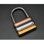 Vintage 1970's Cartier key holders gold and silver gilded padlock. 5x3cm, weight 40.9 grams