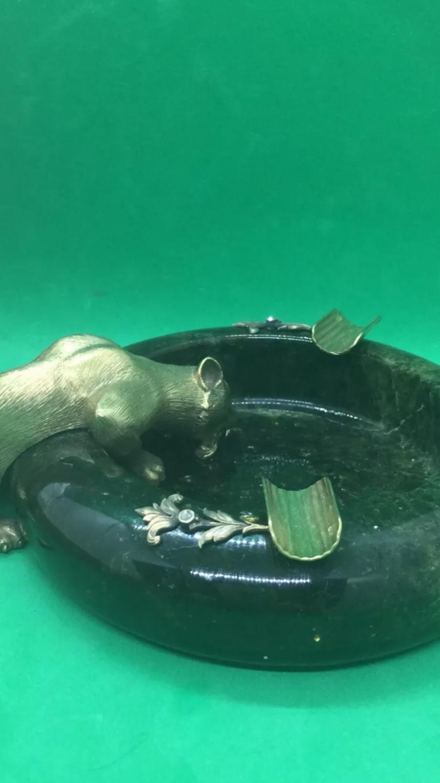 A Russian large silver gilt and diamond jade leopard ashtray SIZE LENGTH ::: 15.3 cm from tail to - Image 2 of 14