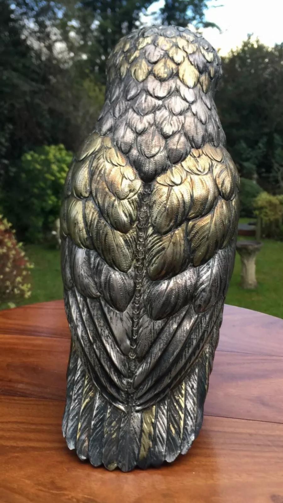 A stunning early 20th century very large sterling silver German owl statue figure c.1920 height : - Image 3 of 15