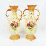 A Pair of Antique Floral Decorative Ceramic Vases. 36cm A/F