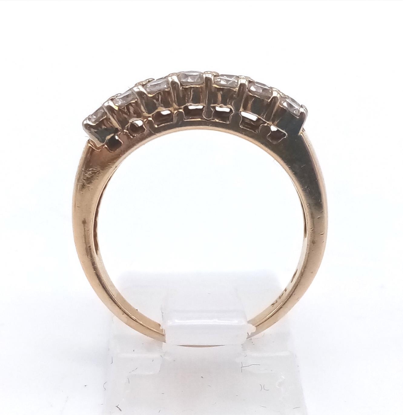 A 14 K yellow gold ring with two rows of diamonds (0.6 carats). Ring size: N, weight: 5.2 g. - Image 4 of 5