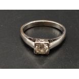 A 9K White Gold Diamond Square Solitaire Ring. 0.40ct. Size L1/2. 3g