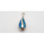 A white metal pendant with opal inlay, drop length 28mm, total weight 3 grams