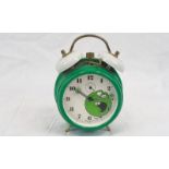 A German Mean Green Machine Double-Bell Alarm Clock. In working order.