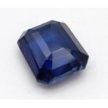 An Exquisite 45.55Ct Natural Kashmiri Blue Sapphire. Emerald cut with sizeable dimensions of: 21 x