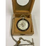 Antique silver Masonic pocket watch with silver chain & box , good working order but sold with no