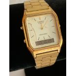 Vintage CASIO AQ-230 quartz wristwatch. Gold tone. Full working order but could use a new glass.