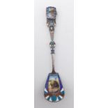 Islamic enamel solid silver mummy box on spoon, hand painted with Arab man on camel. Hallmark to