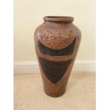 A Large African Stone (possibly terracotta) Vase. Two shades of brown with triangular decoration