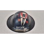 WW2 British Home Front Memorial Helmet. ?Britain Shall Not Burn? taken from a poster of the time.