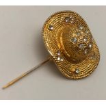 Gilded Metal Stone Set Hat Brooch. 35mm