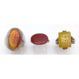 Three Antique Persian Agate Rings - Hand carved calligraphy on each with the name of Islamic