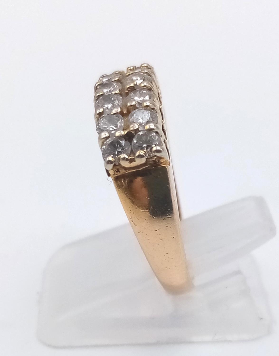 A 14 K yellow gold ring with two rows of diamonds (0.6 carats). Ring size: N, weight: 5.2 g. - Image 3 of 5