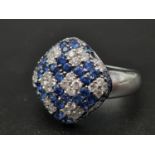 18ct WHITE GOLD Diamond & Sapphire Cluster Ring, WEIGHT 6.9g WITH 0.50ct diamonds approx, Size N