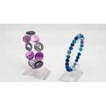 A Natural Blue Agate Bead and a Purple Agate Disc Expandable Bracelet.