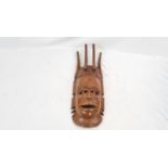 Vintage Hardwood Carved African Mask Wall Plaque 62cm Long