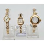 A collection of three 9 K yellow gold ladies watches (Rolex, Rotary & Sovereign). Total weight 43 g.
