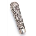 Antique Burmese Silver Parasol Handle. Ornate silver figure decoration throughout. 8cm. 28g