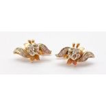 A Pair of 14K Yellow Gold and Diamond Bird-Shaped Earrings. 22mm. 7.8g