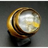 An Antique (very early) Brass Ring with Large Central White Stone. Size K.