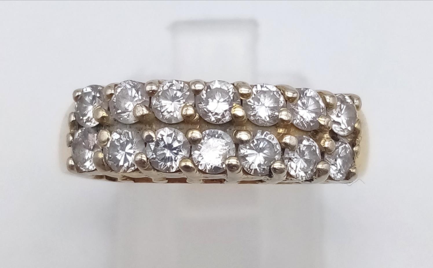 A 14 K yellow gold ring with two rows of diamonds (0.6 carats). Ring size: N, weight: 5.2 g. - Image 2 of 5