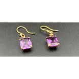 A pair of rectangle Alexandrite drop earrings, length 28mm, total weight 3.1 grams