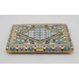 An Antique Russian Silver and Cloisonné Enamel Cigarette Case. Incredible geometric colourful